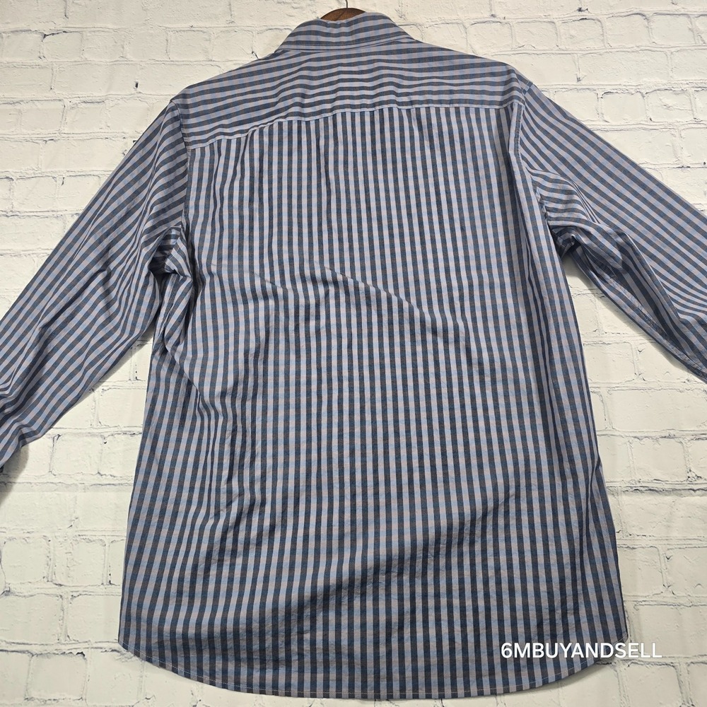 Michael Kors Mens Slim Fit Gingham Button Down Shirt Blue Grey CS04CK87VC Large - Picture 3 of 12